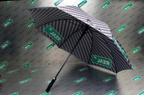 Real Street 39" Tall Full Size Umbrella Carbon Pattern w/ Green & White Logo