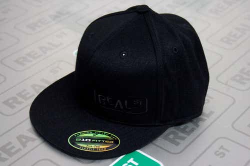 Real Street Performance Hat Triple Black Logo Flat Bill Fitted