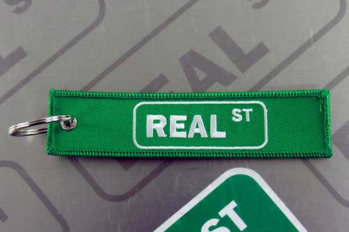 Real Street Embroidered Keychain - Green w/ White Outline Logo Length 5"